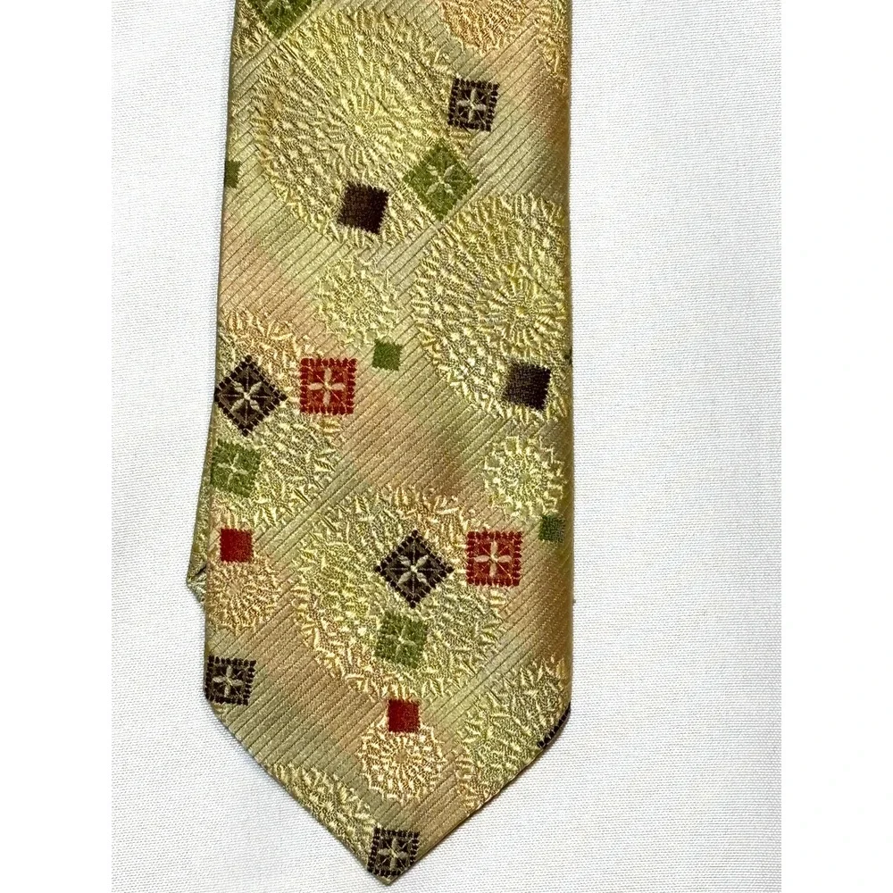 Vintage Connoisseur Italian Embroidered‎ paisley artsy MCM Textured Tie golds